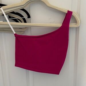 Babaton One-Shoulder Fuchsia Crop Top